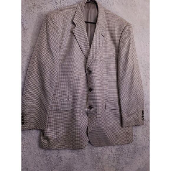 Stafford Blazer Mens 44R Silk Wool Blend Houndstooth Sport Coat Preppy Casual 44 - Picture 2 of 15